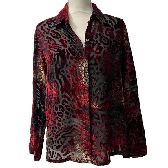 White‎ Stag Vintage Dark Romantic Velvet Burnout Animal Print Blouse Size Medium - Picture 4 of 8